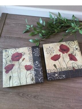 Poppie Print Canvas Wall Hanging Art-Set Of 2 Framed